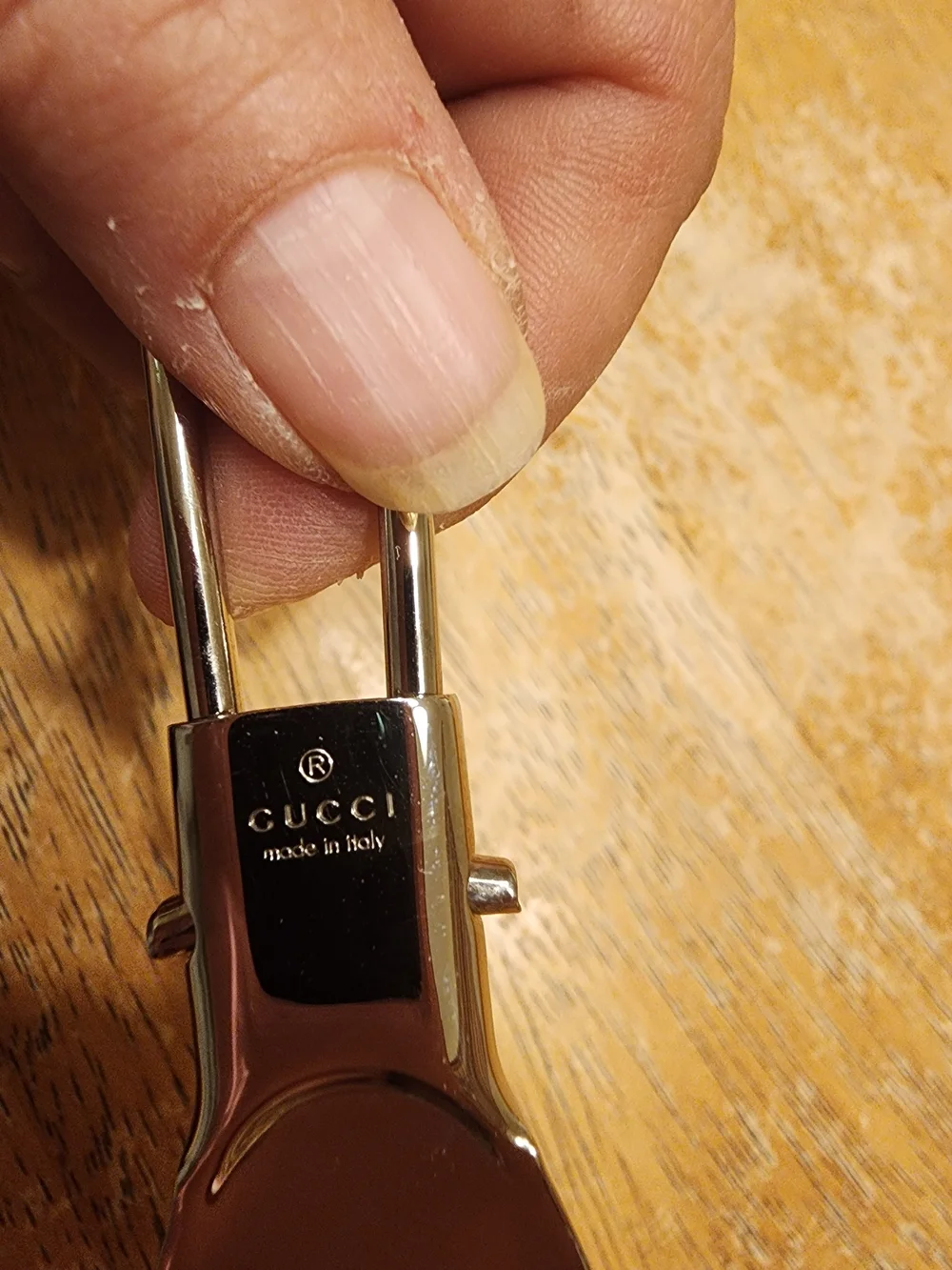 vintage Gucci portable metal shoehorn housed in an embossed brown Guccissima GG